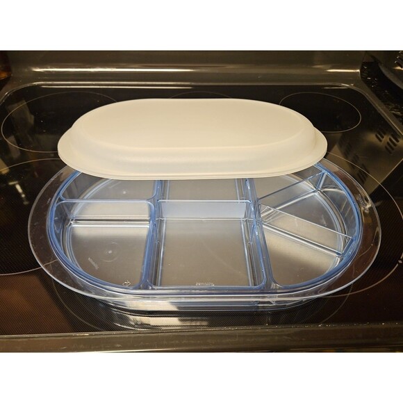 Vintage Tupperware Preludio Blue Acrylic Divided Serving Tray with Lid 2015A-1 - Picture 1 of 9